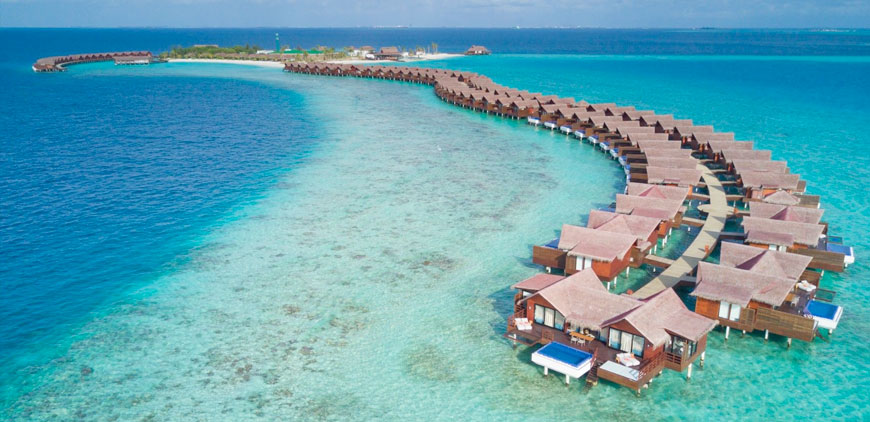 Arial view of Over water villas